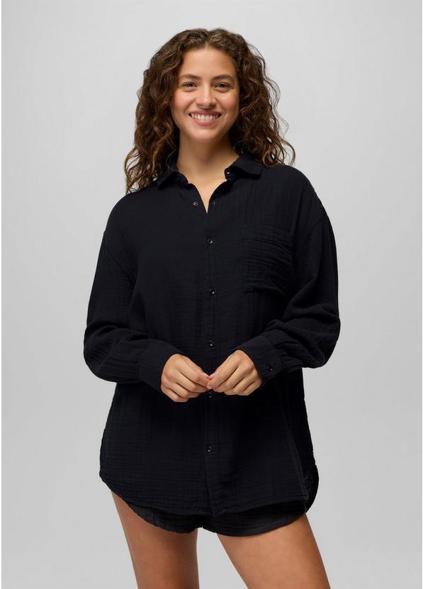 Hideaways Button Down Top Black